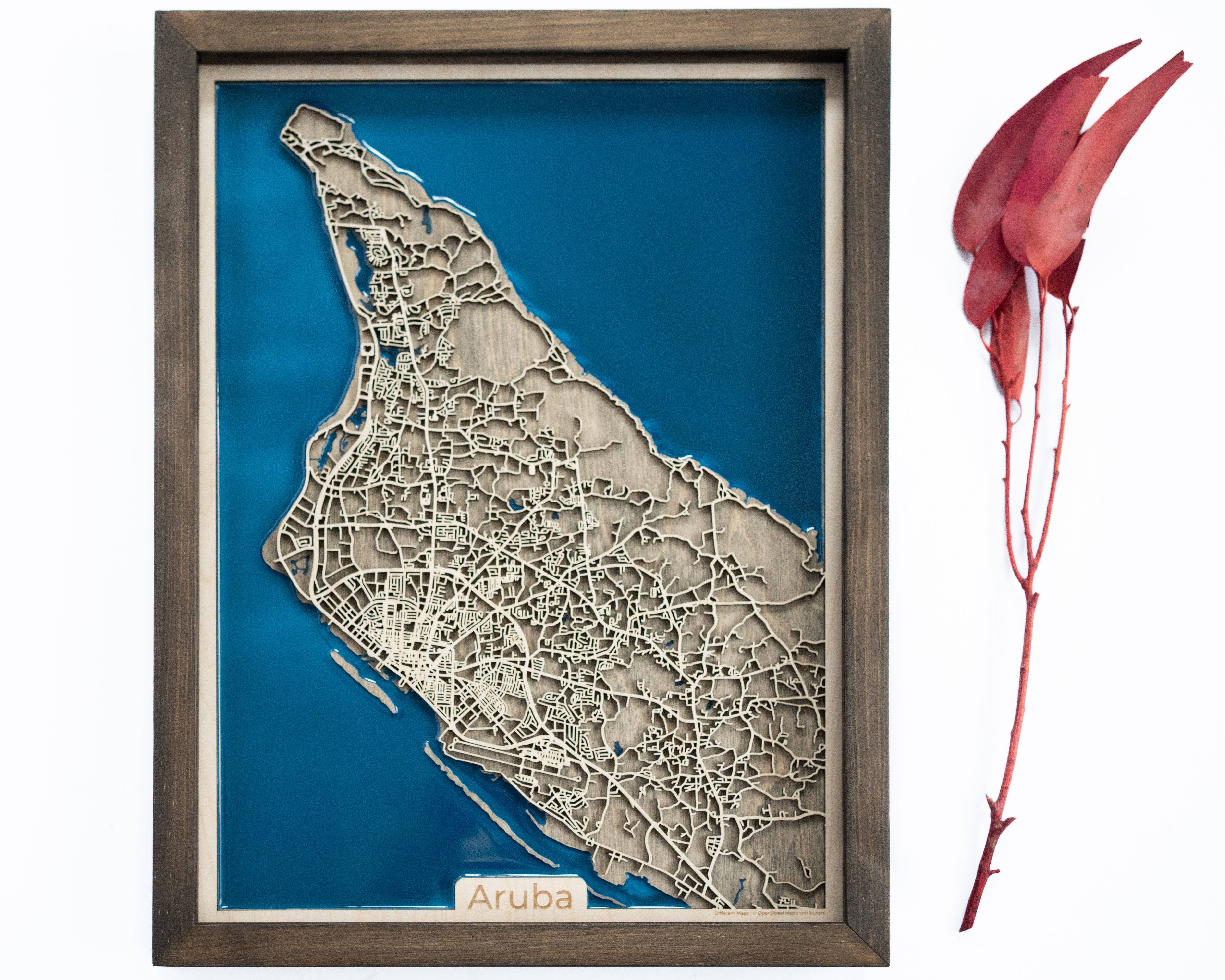 Aruba Caribbean Sea Wood Map