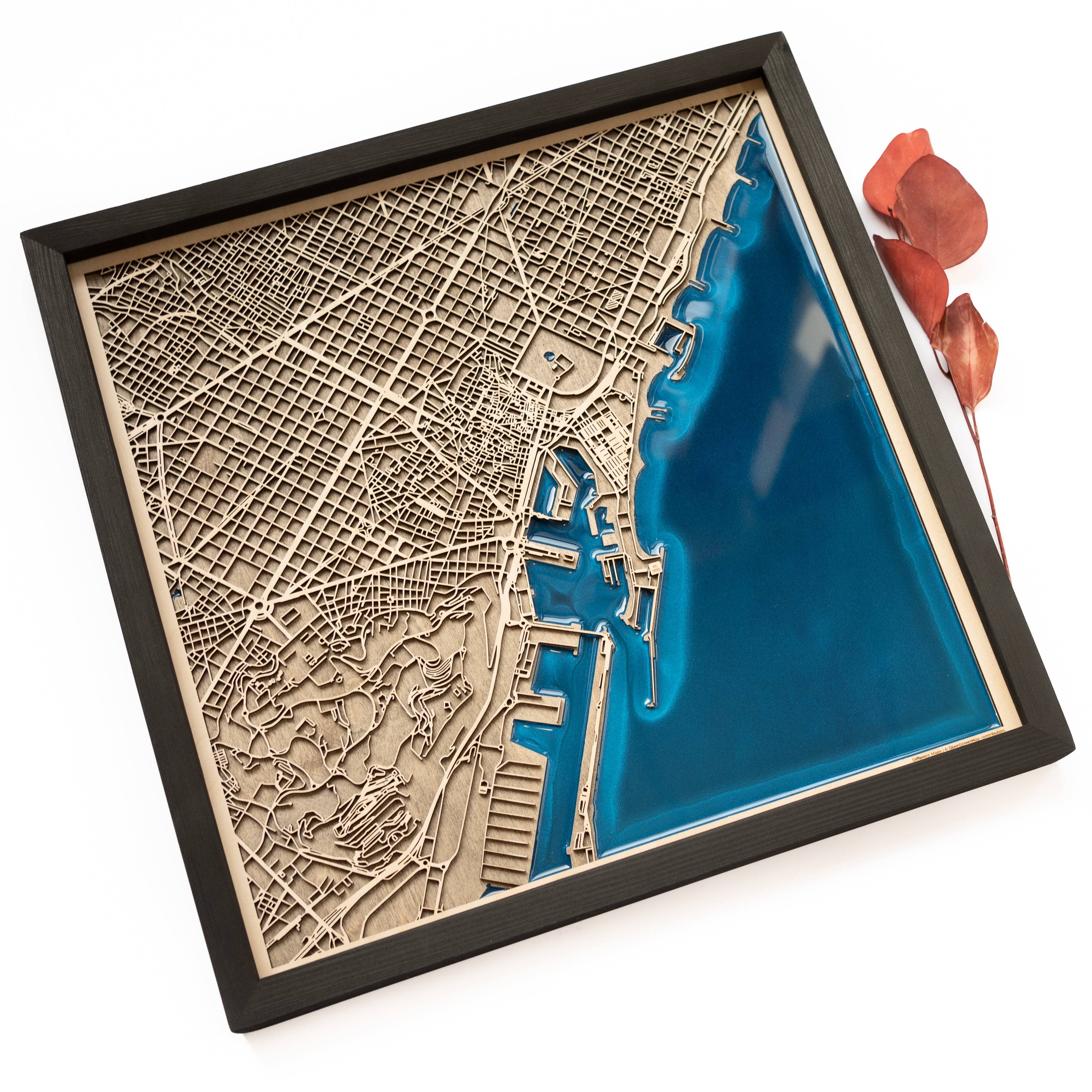 Barcelona Wooden Map