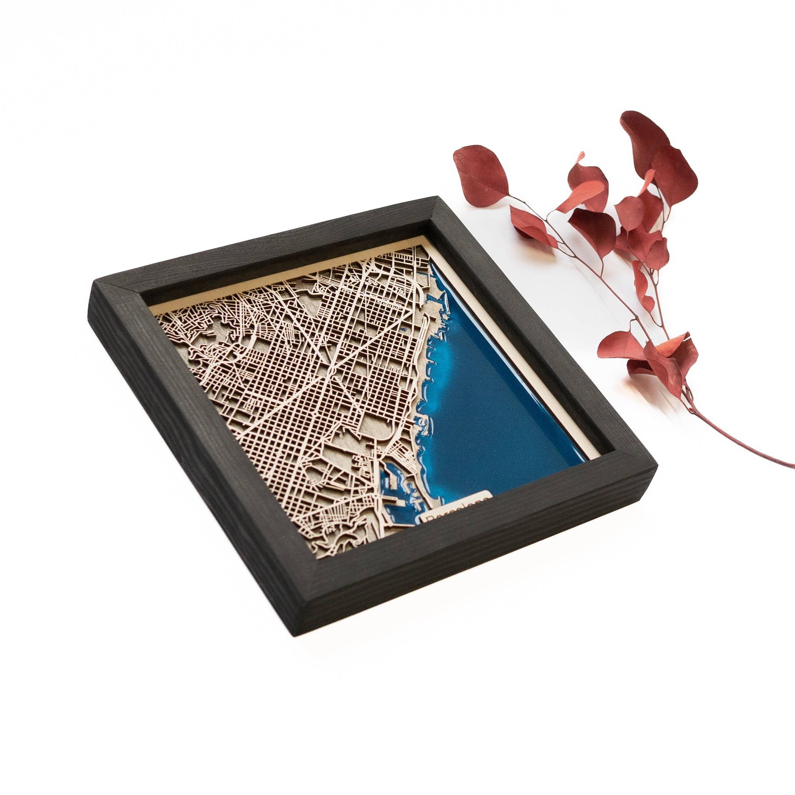 Barcelona Wooden Map