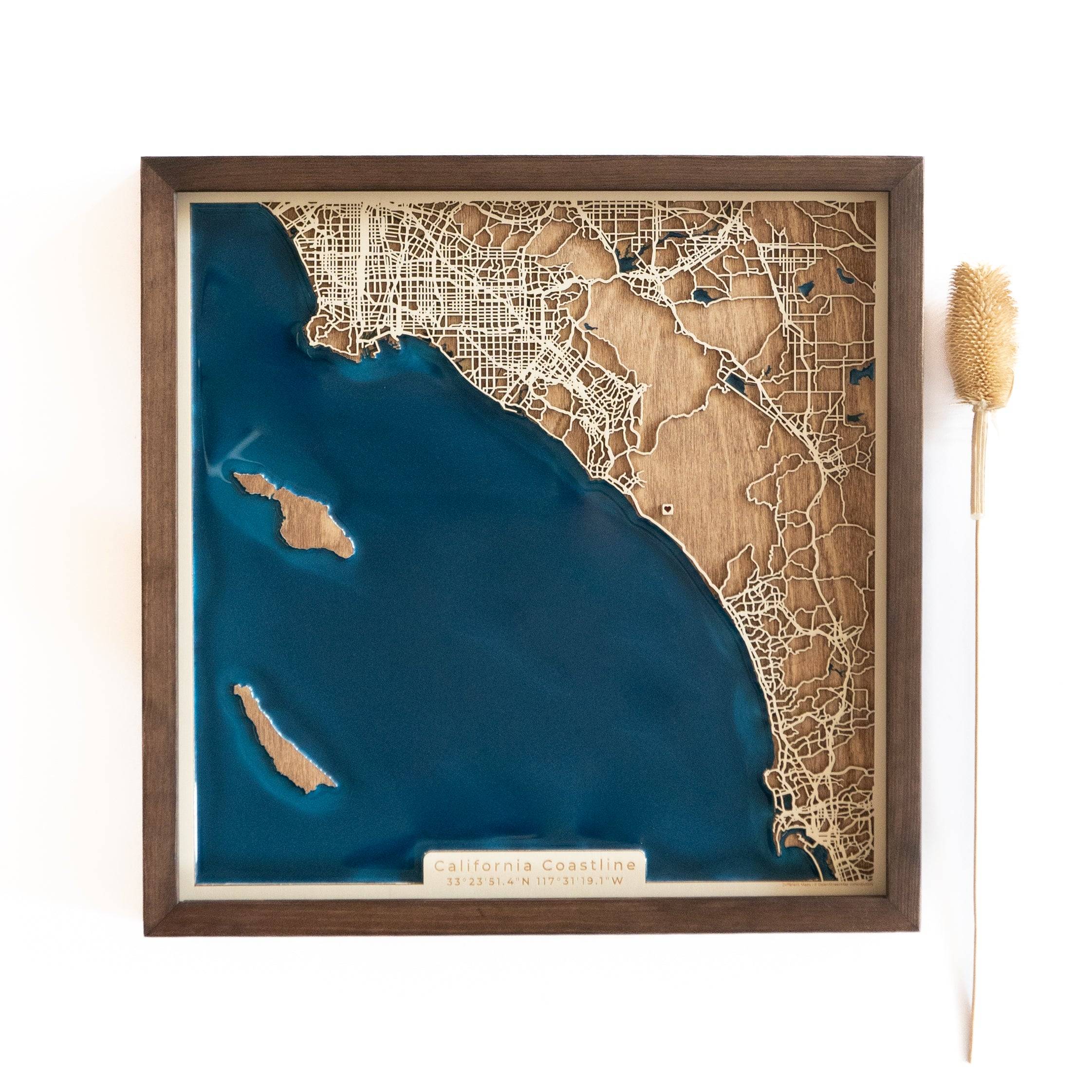 California Coastline Wood Map