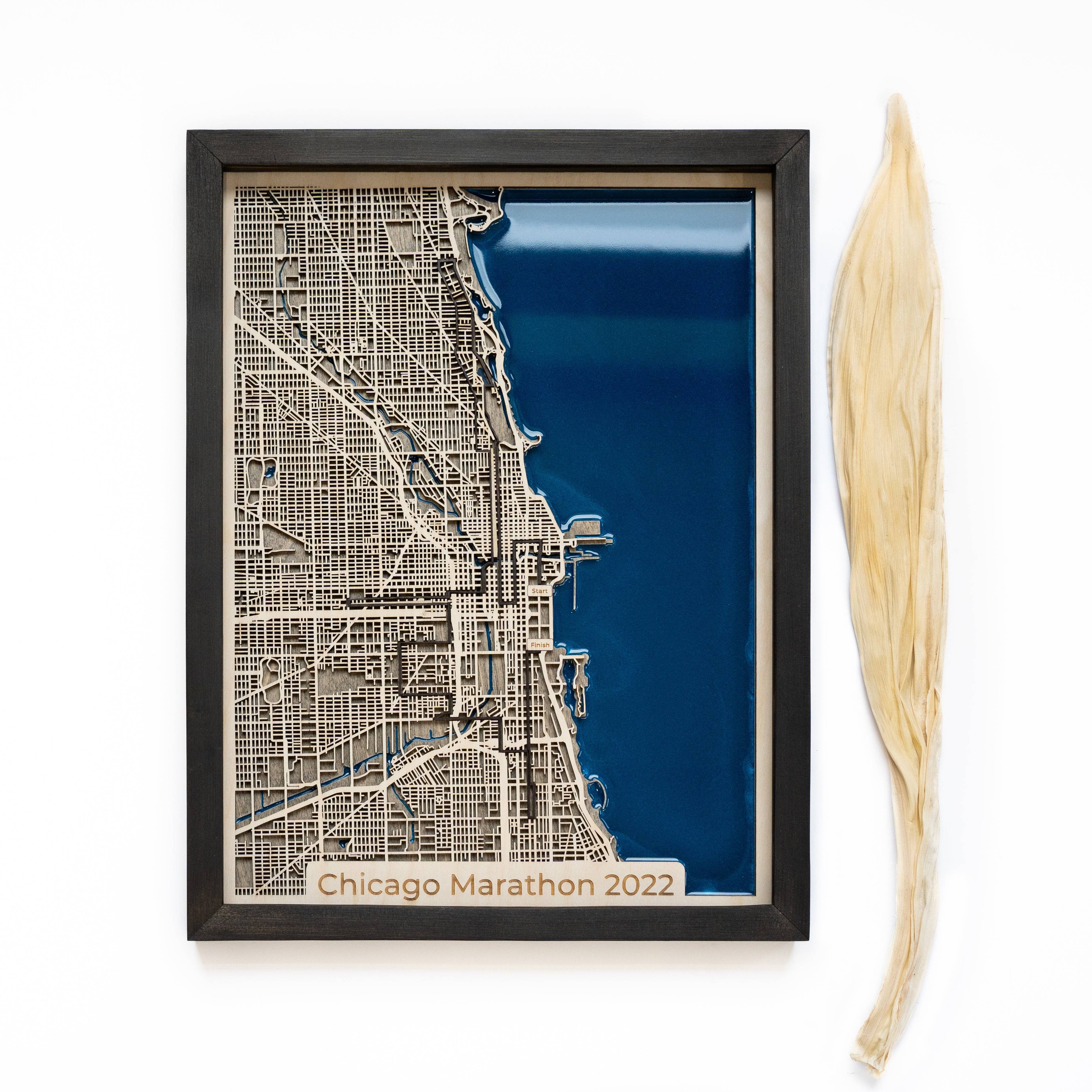 Chicago Marathon Wood Map