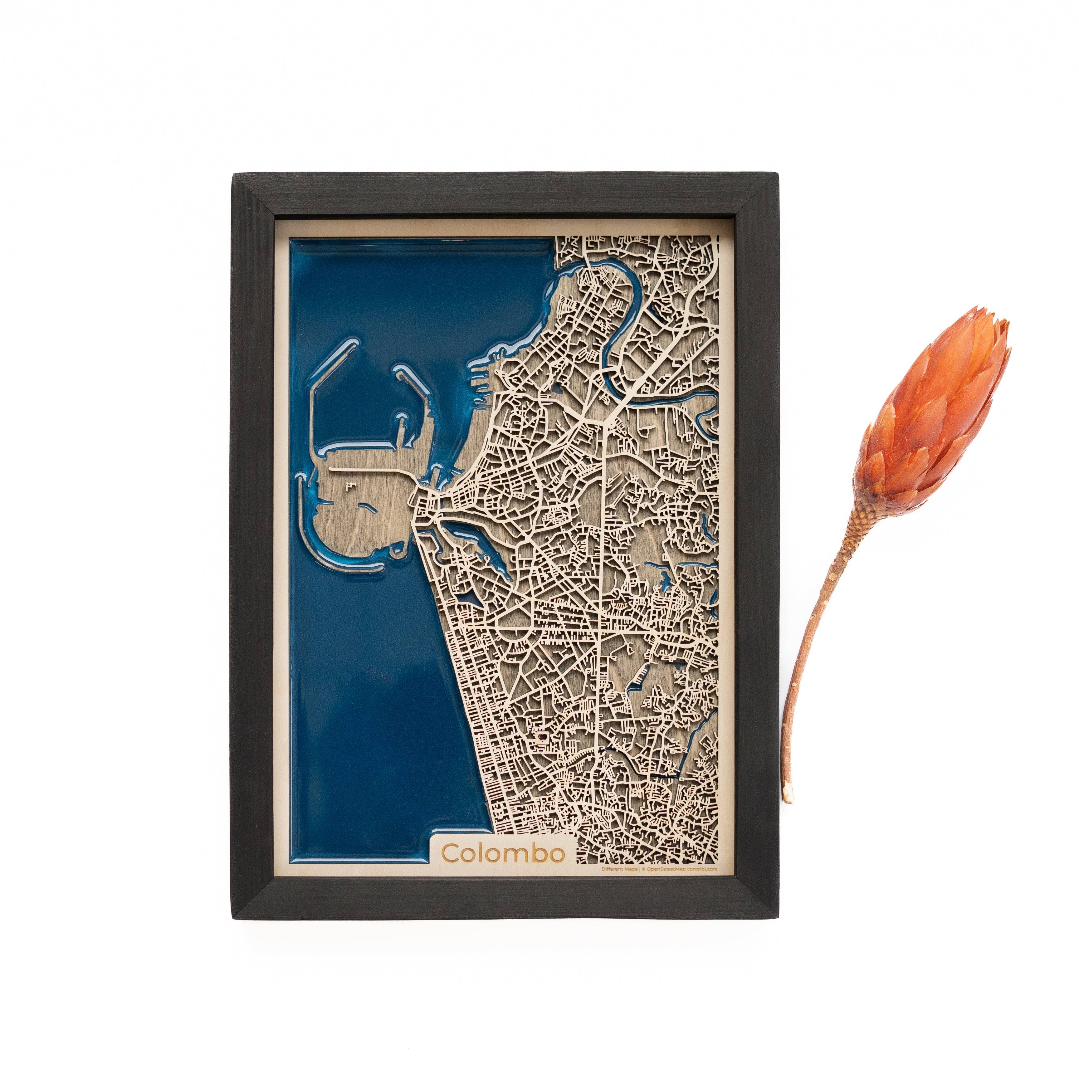 Colombo Sri Lanka Wood Map