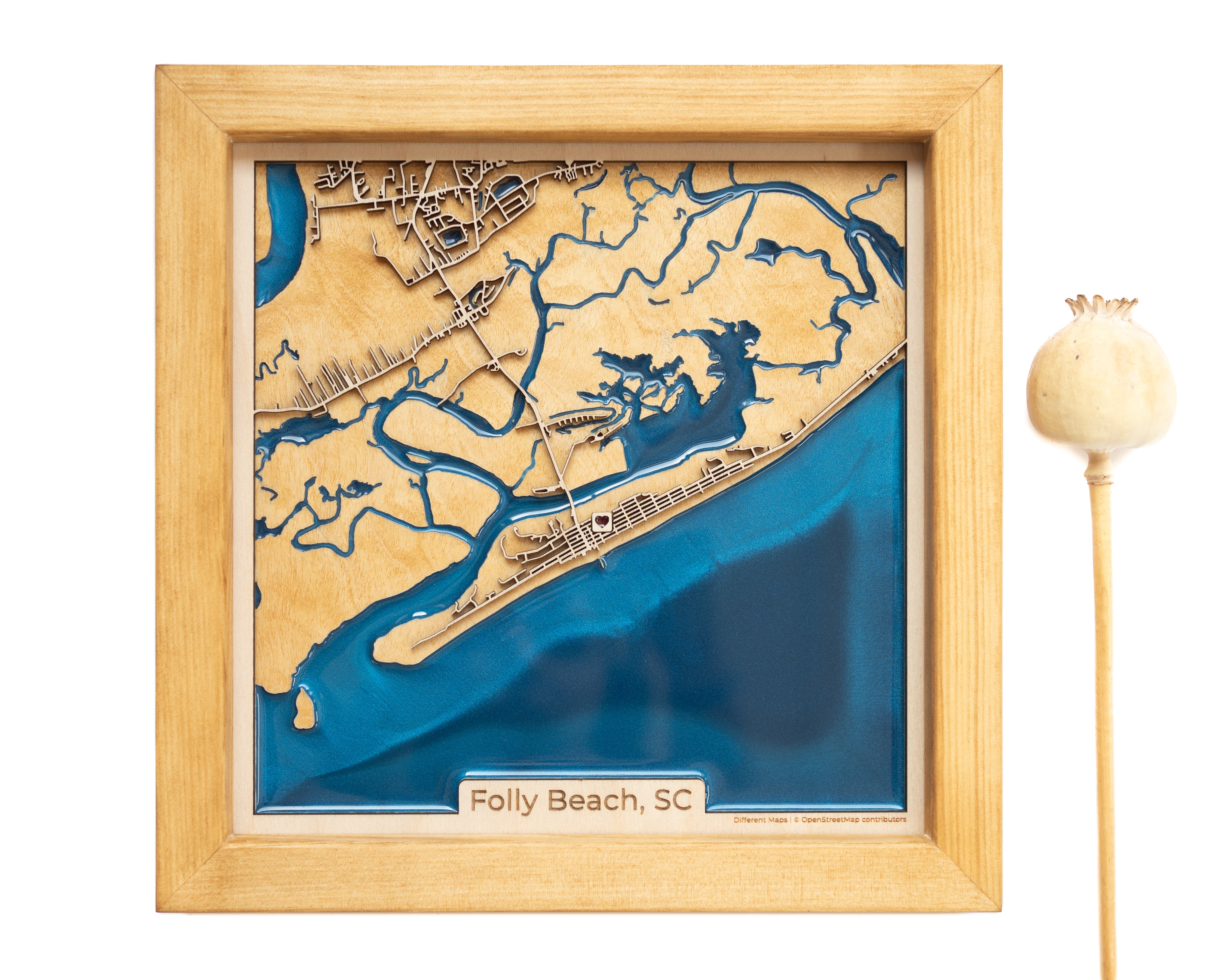 Folly Beach SC Wooden Map