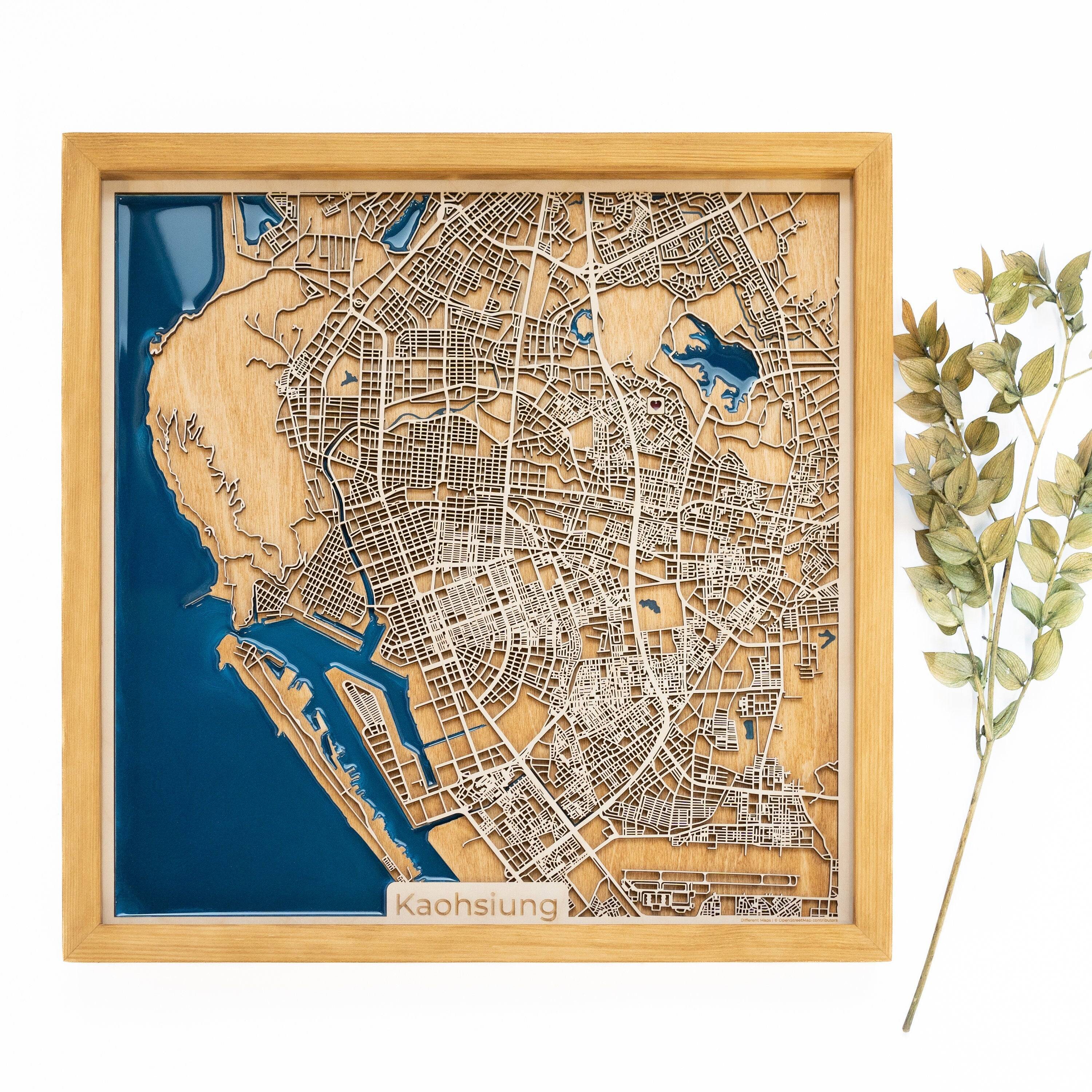 Kaohsiung Taiwan Wood Map