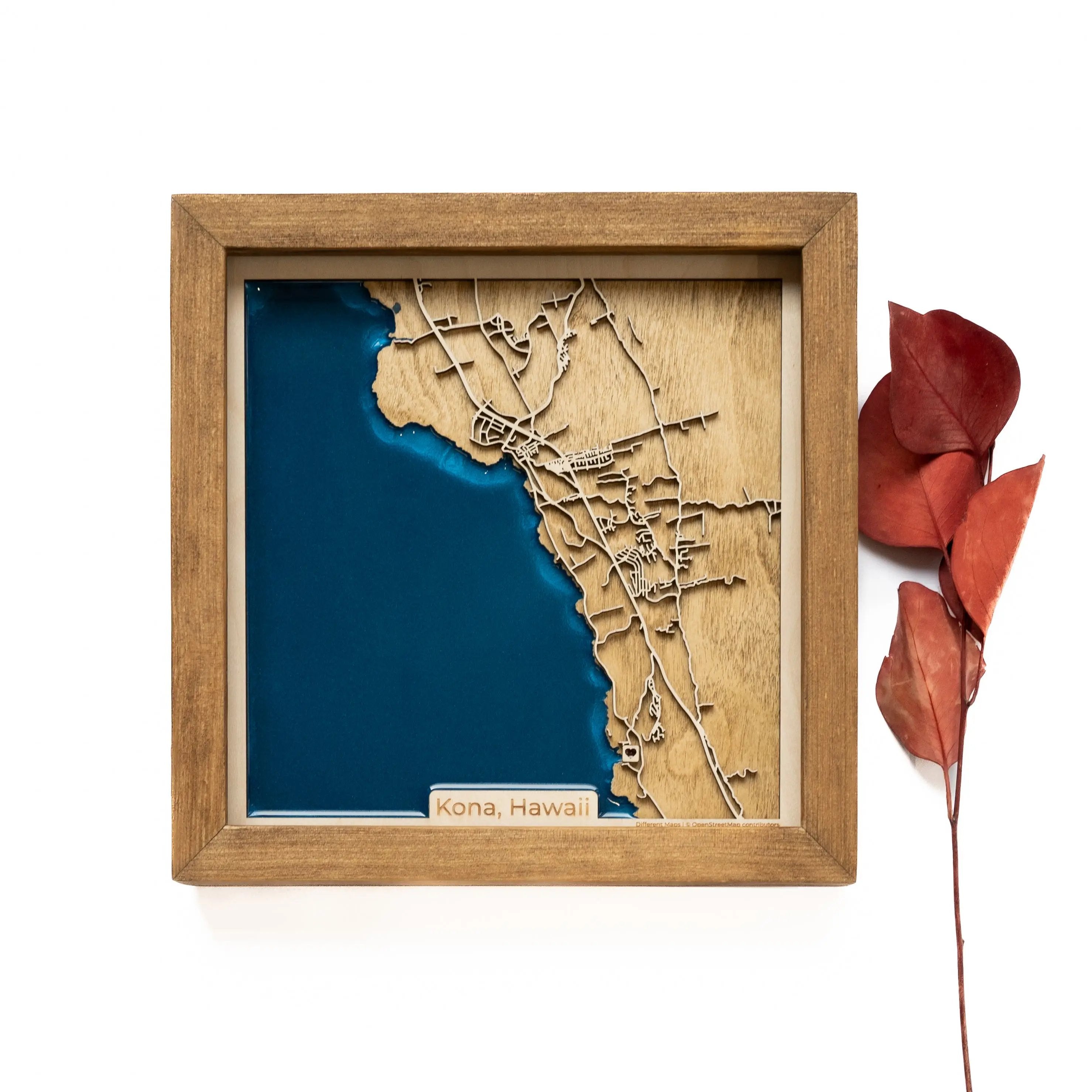 Kona Hawaii Wood Map