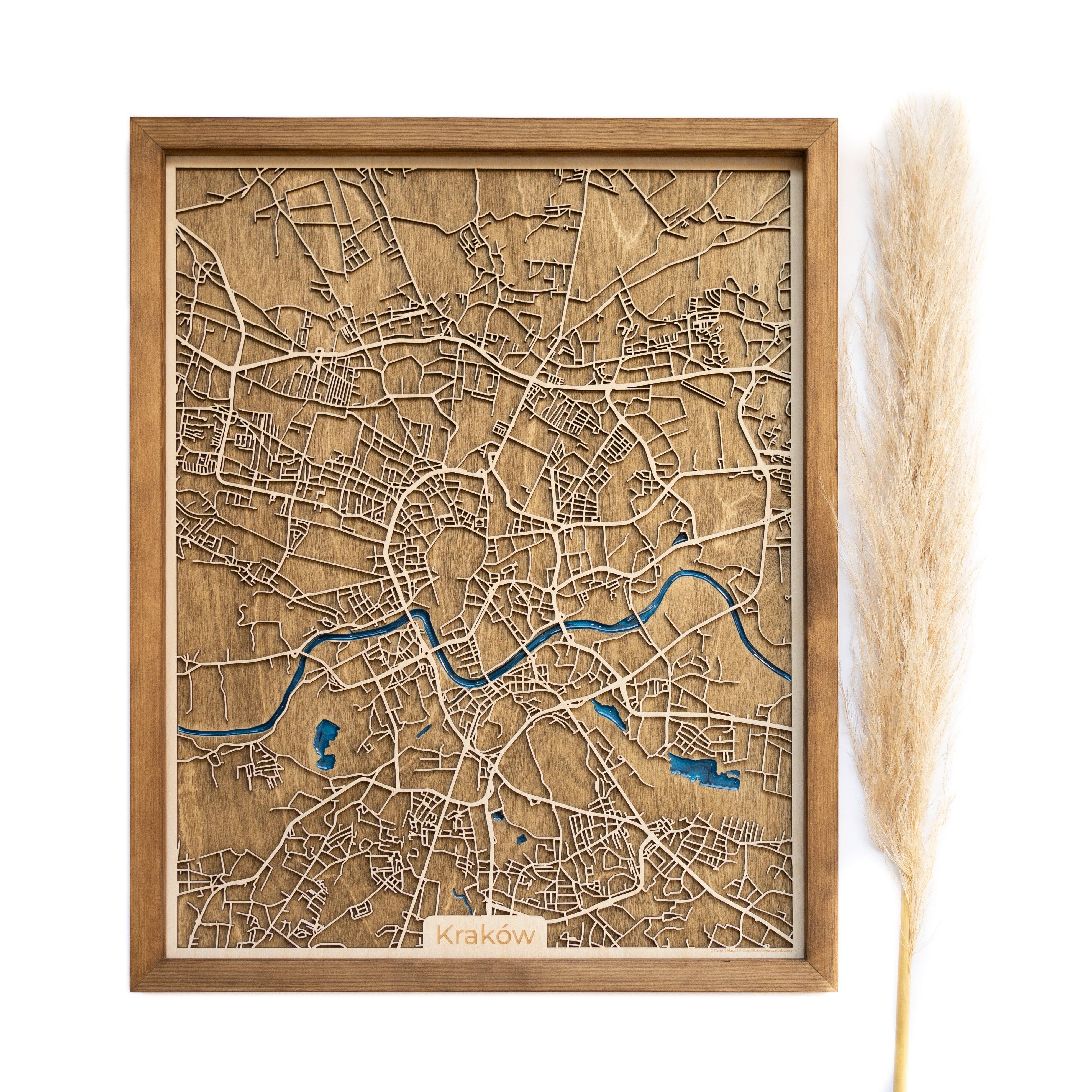 Kraków Poland Wood Map