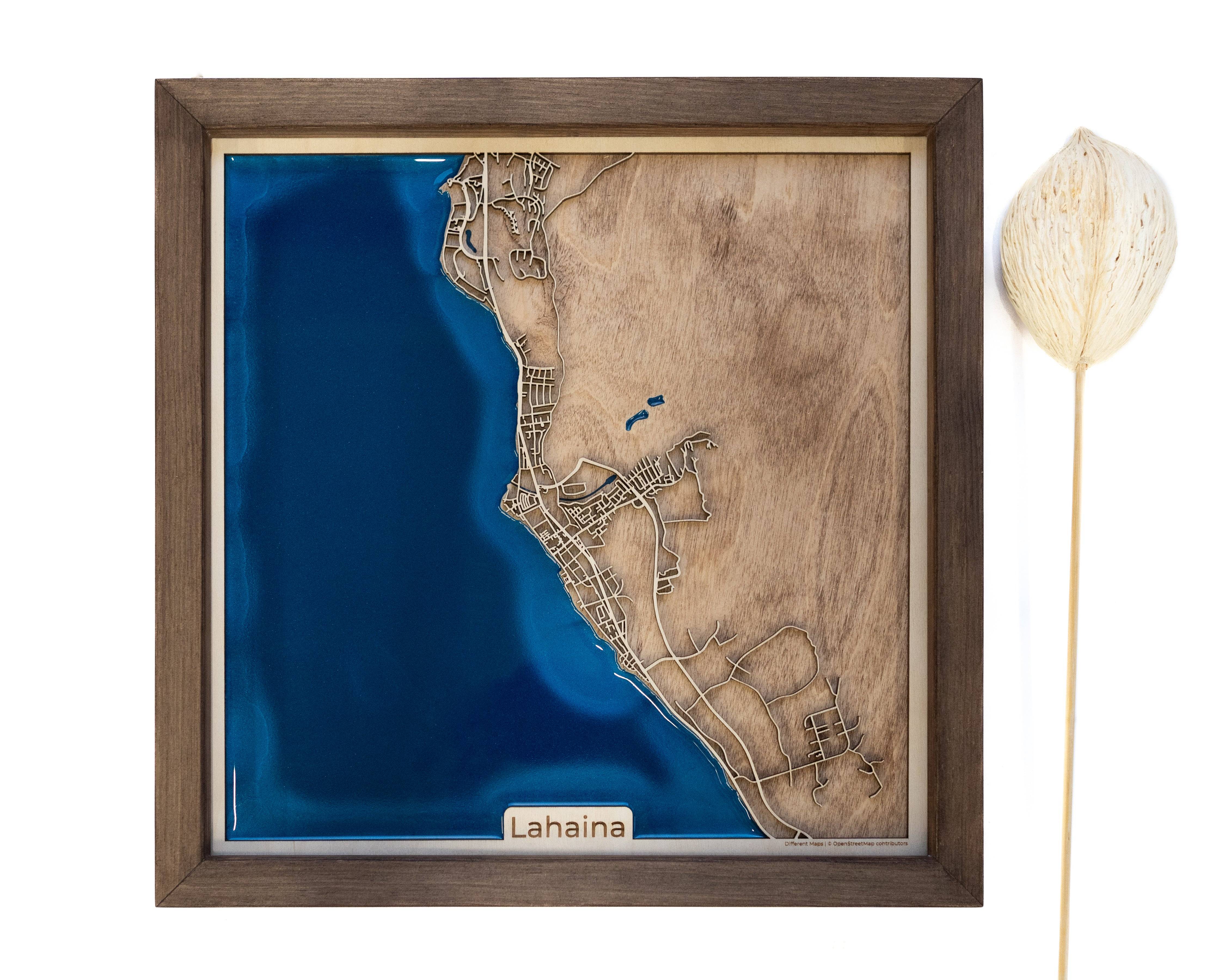 Lahaina Hawaii Wood Map