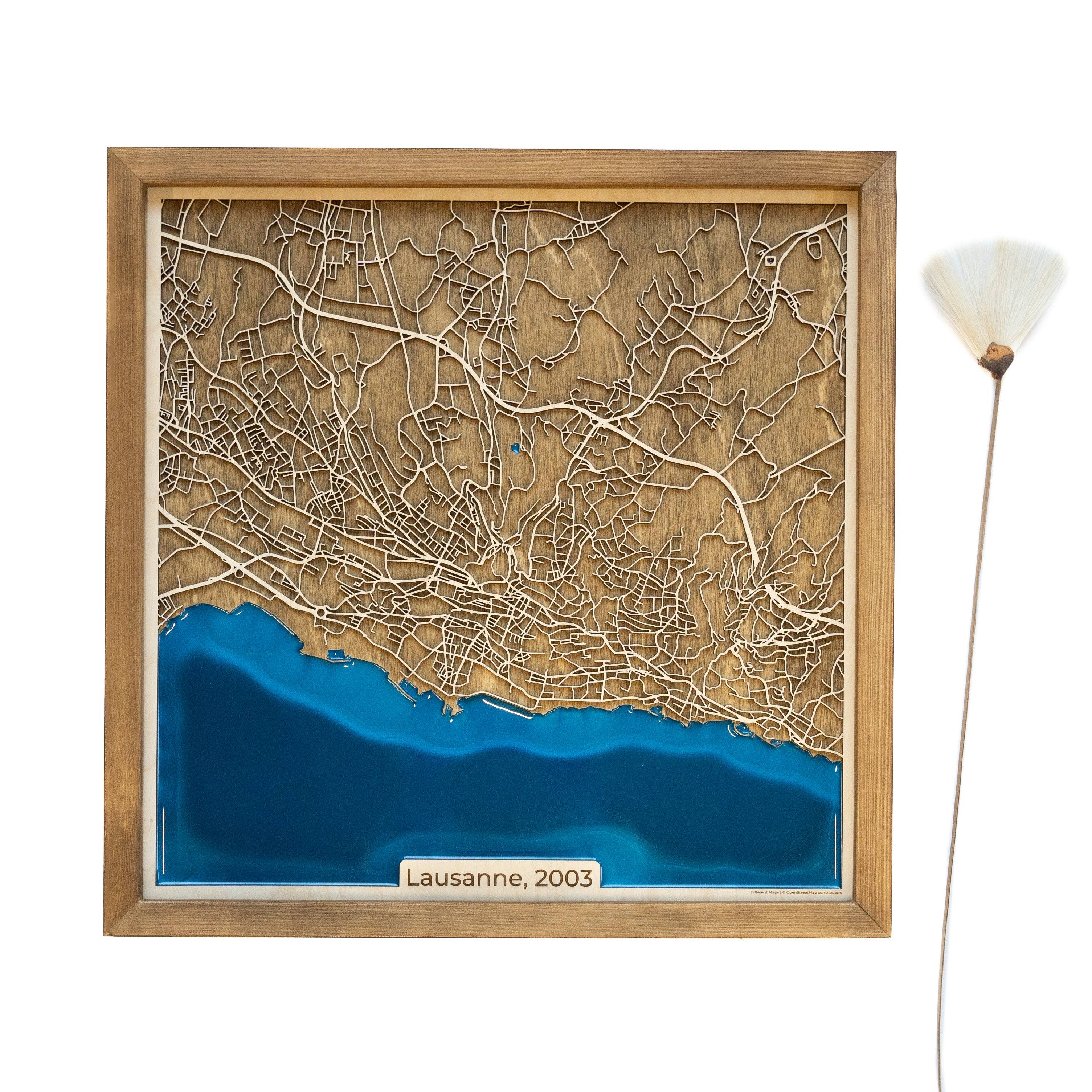 Lausanne Switzerland Wood Map