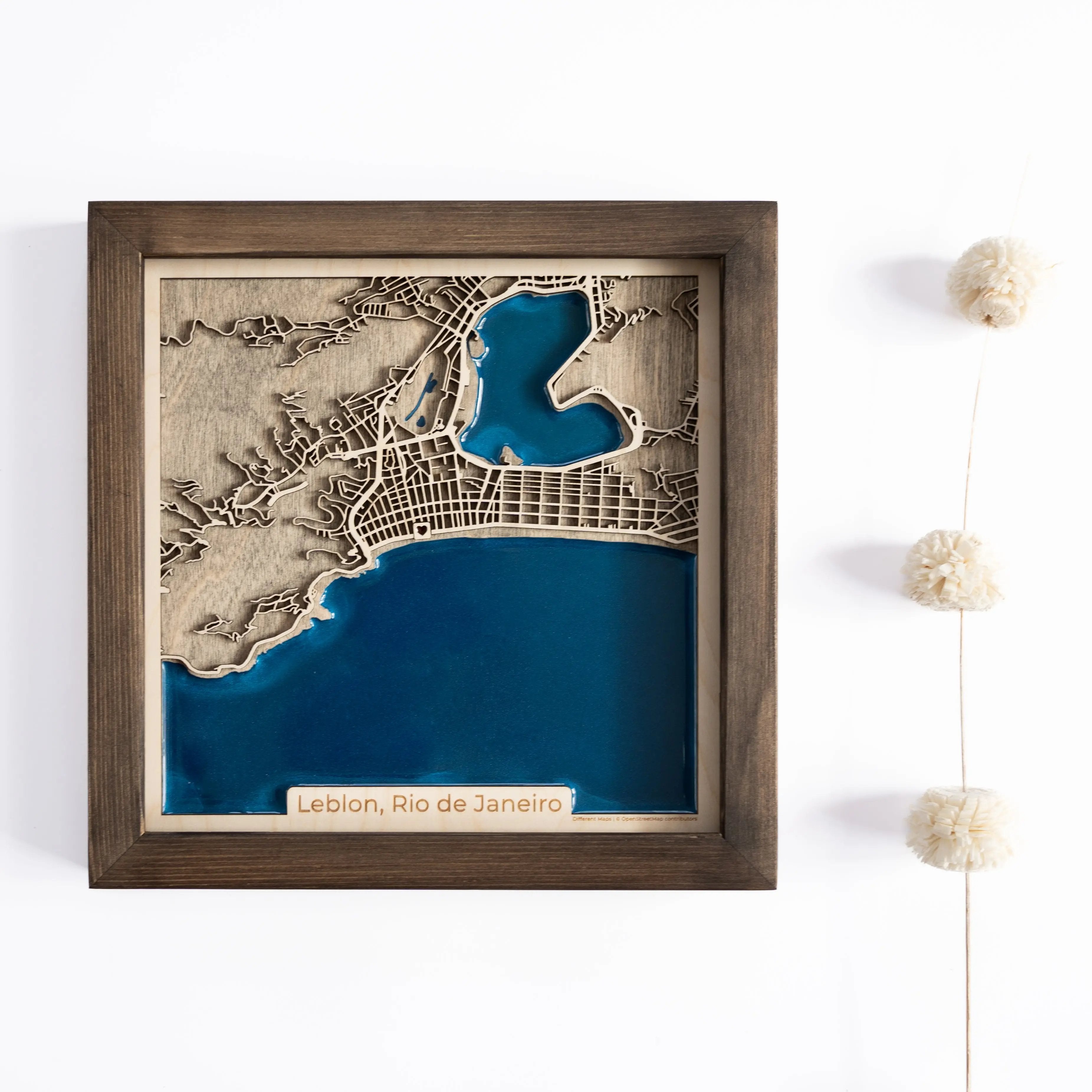 Leblon, Rio de Janeiro Wood Map
