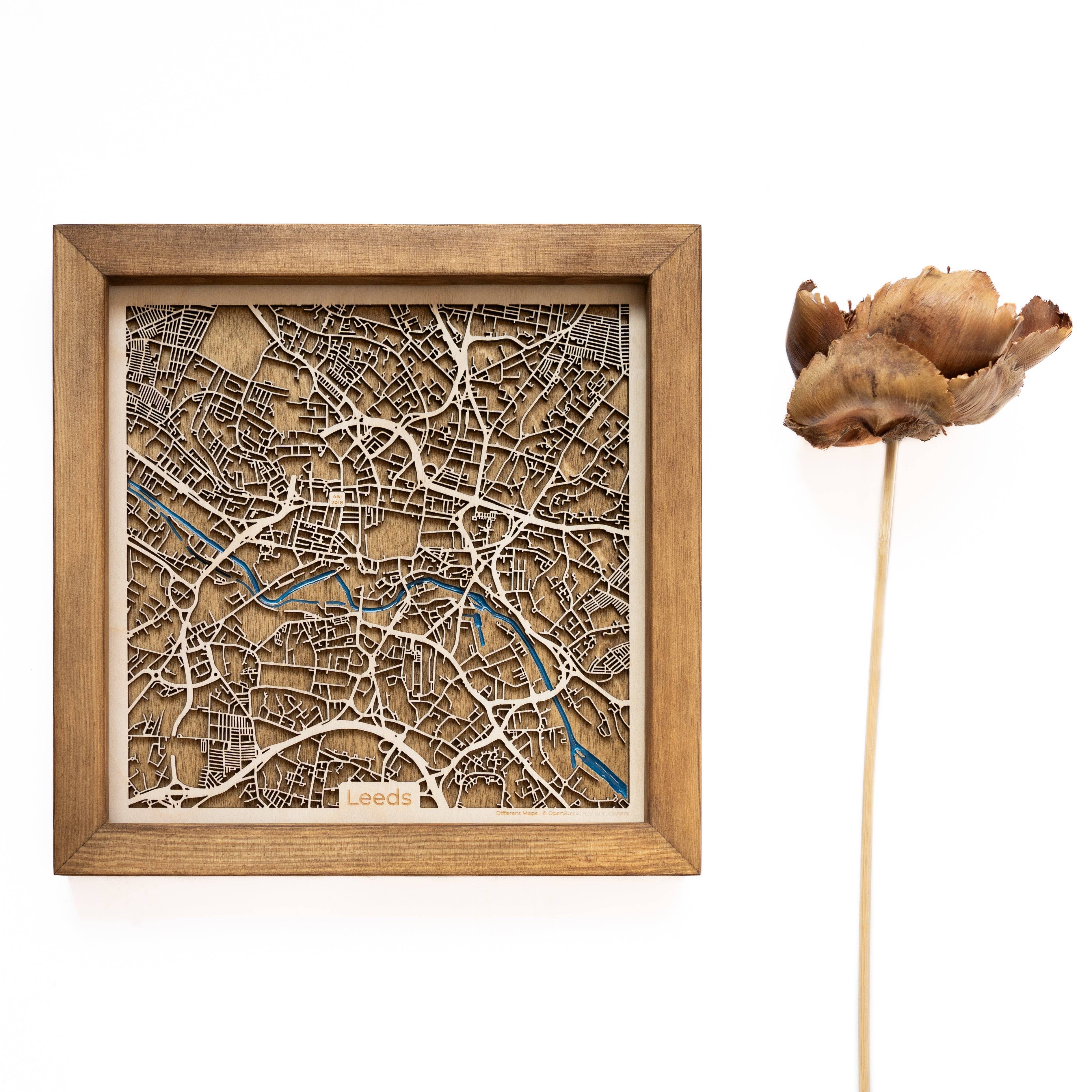 Leeds United Kingdom wood Map
