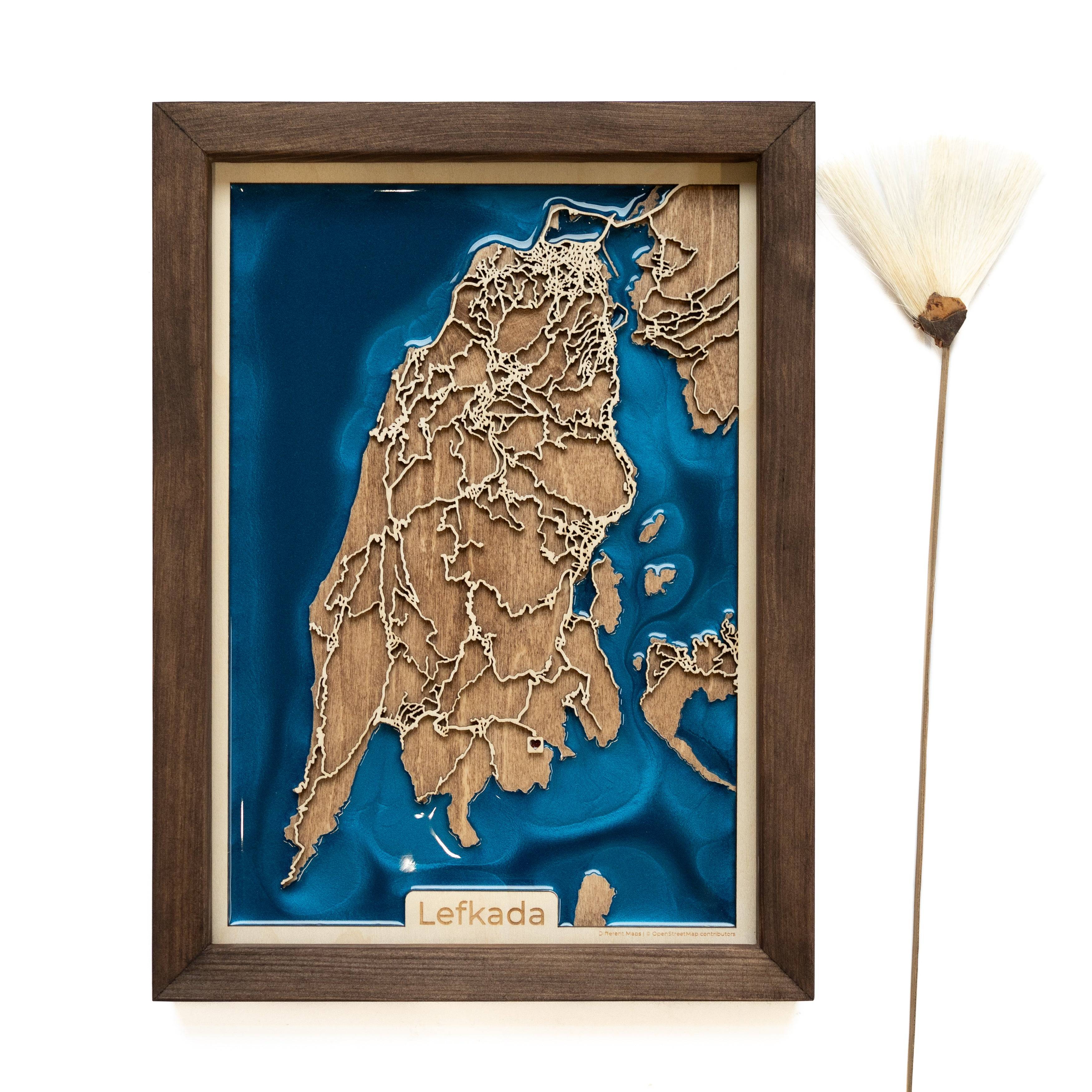 Lefkada Greece wood Map