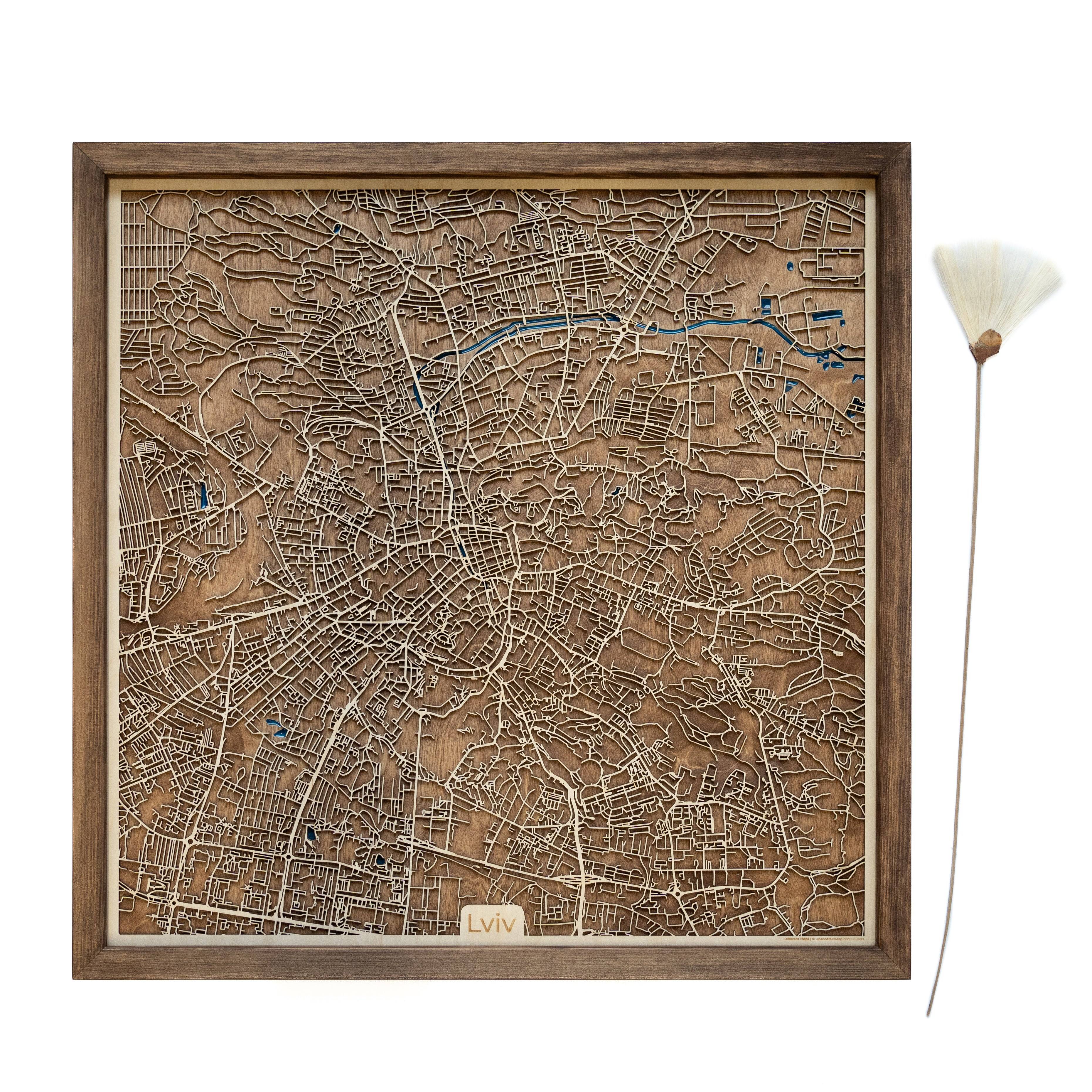 Lviv Ukraine Wood Map