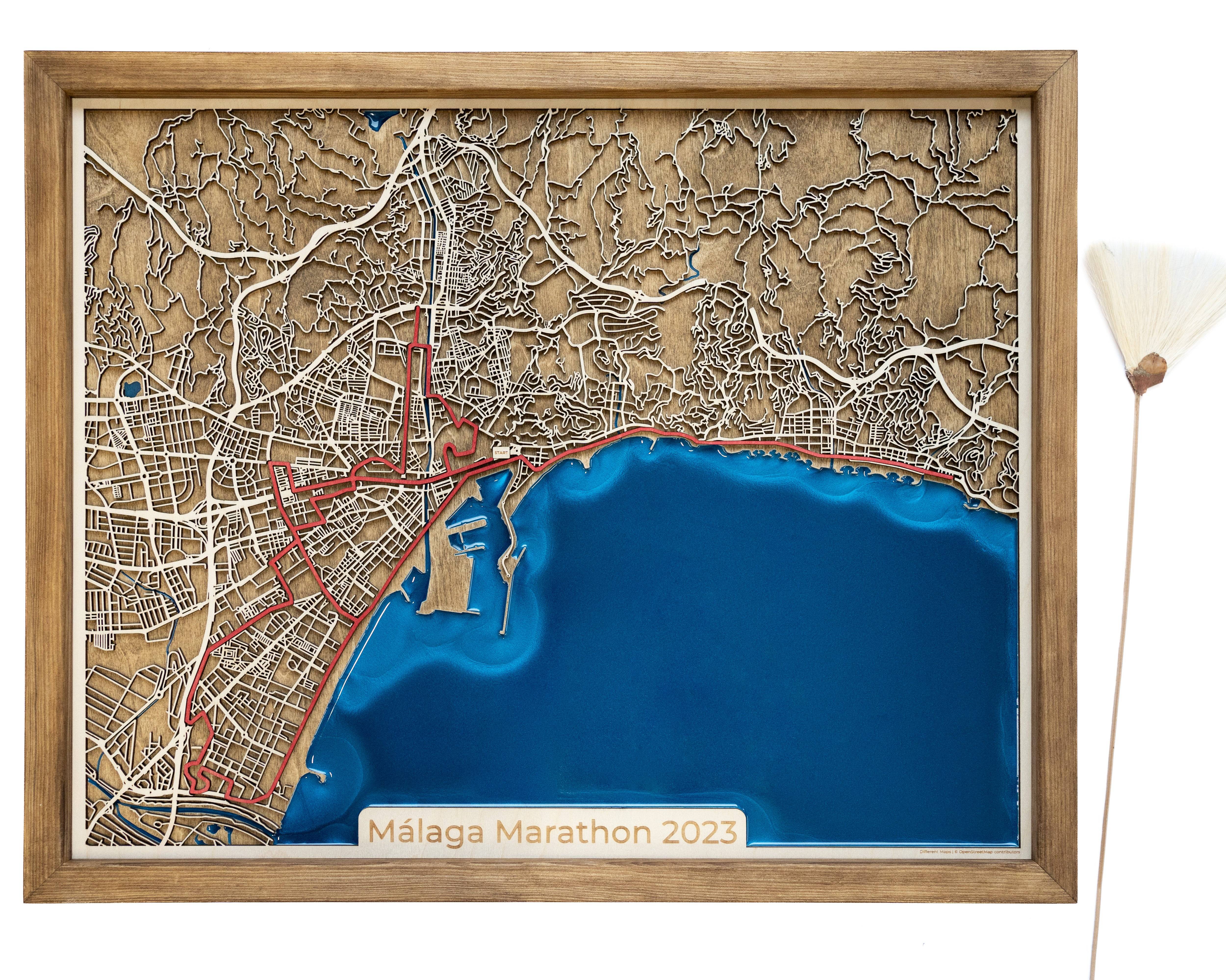 Málaga Marathon Wood Map