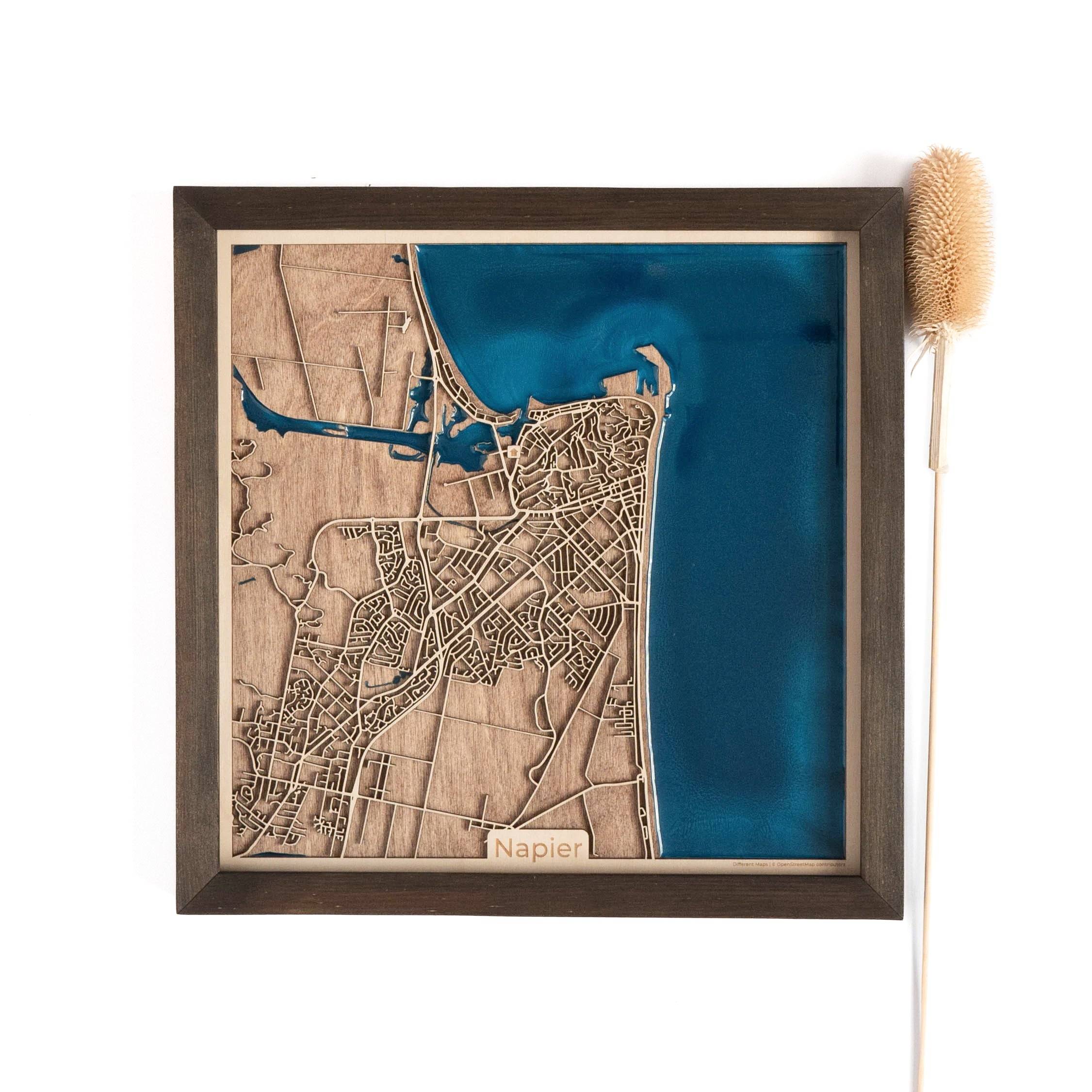 Napier New Zealand Wood Map