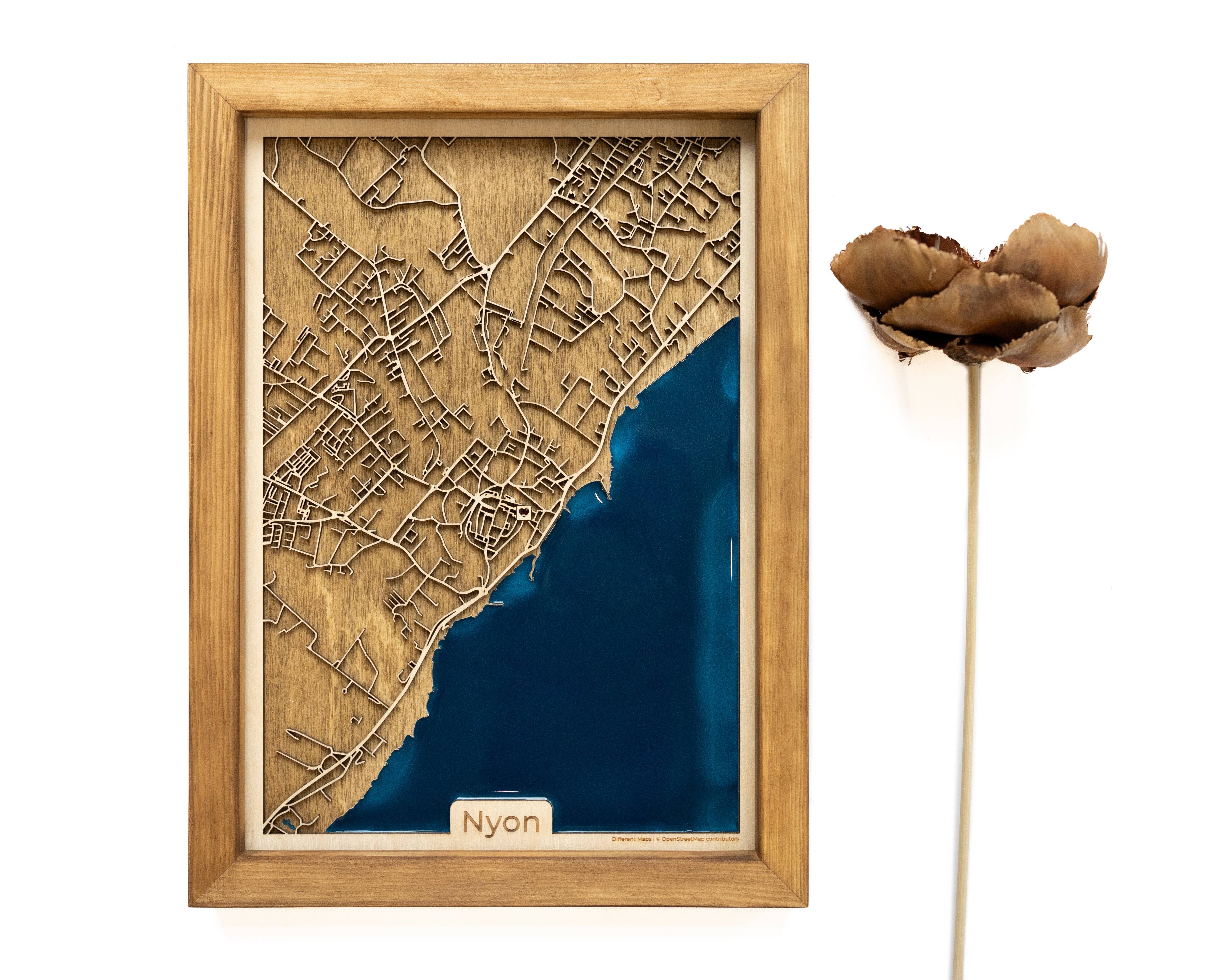 Nyon Switzerland Wood Map