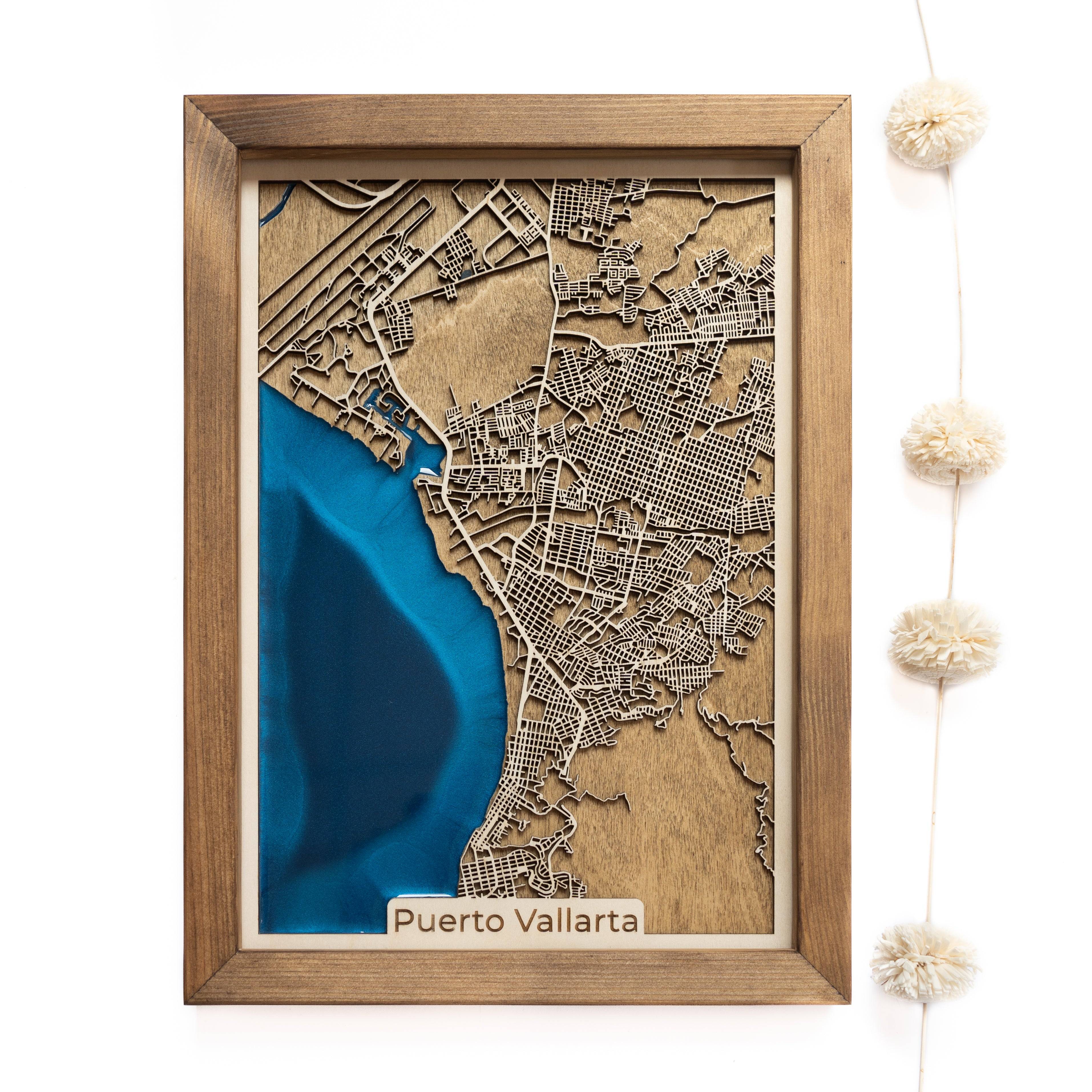 Puerto Vallarta Wood Map