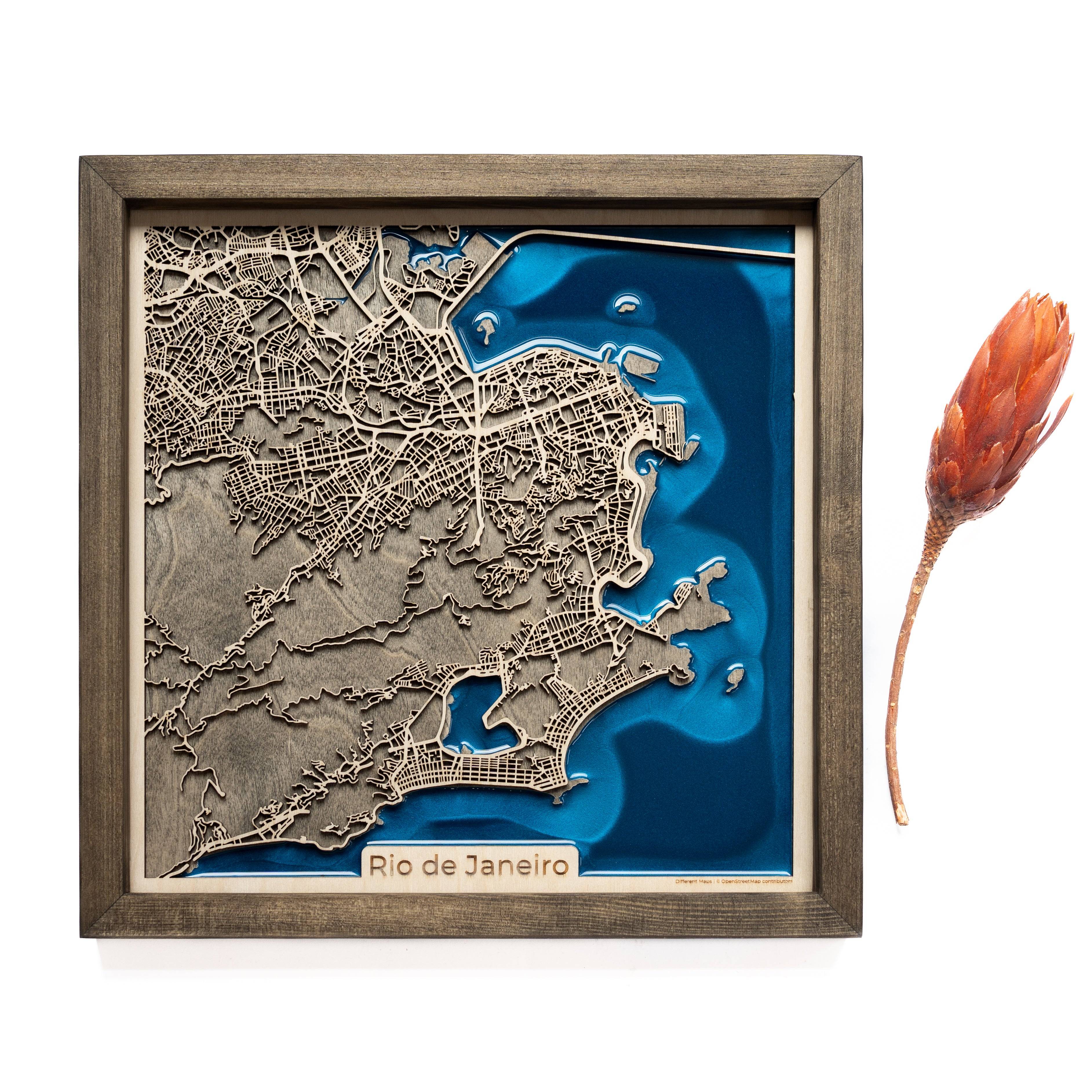 Rio de Janeiro Wood Map