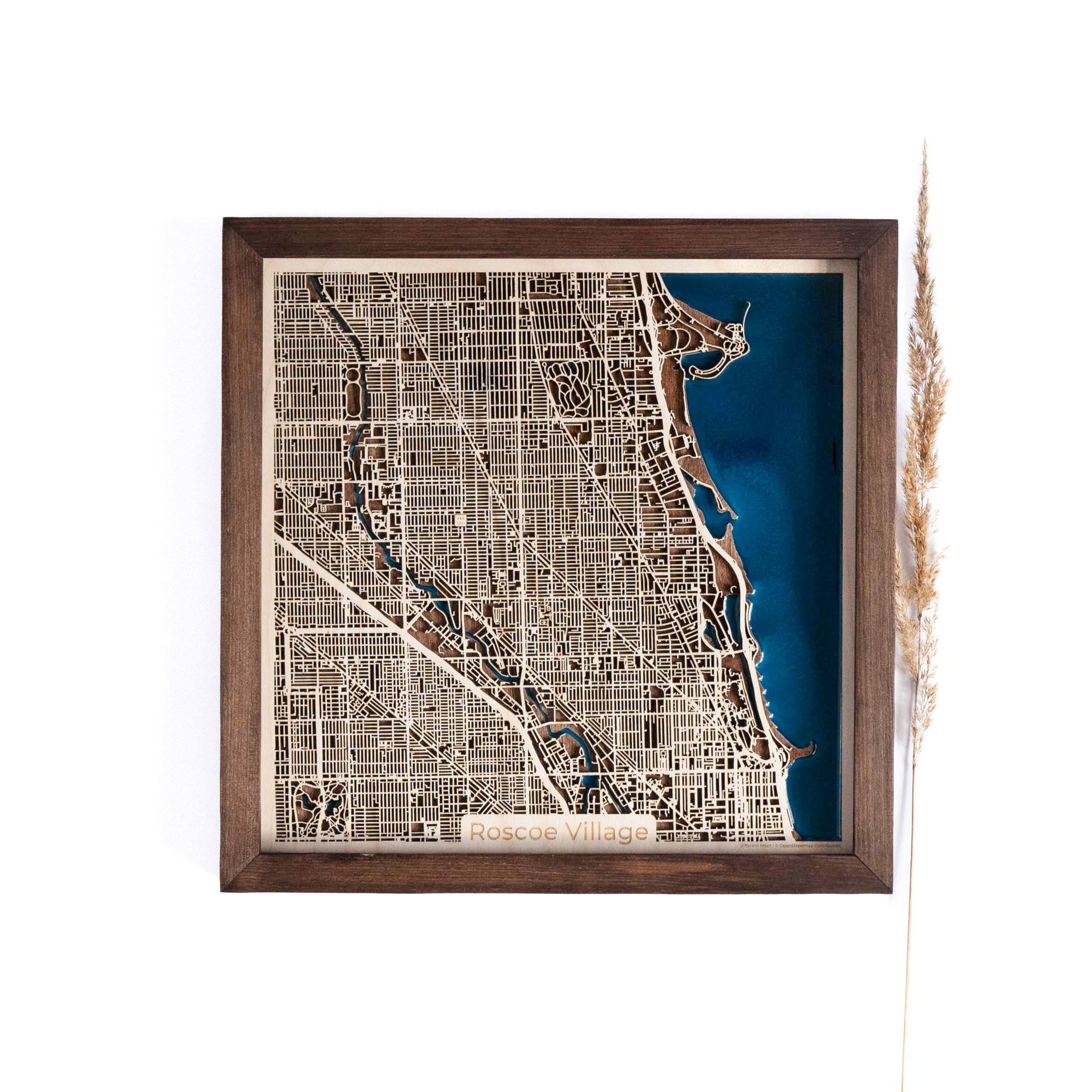 Roscoe Village IL Wood Map