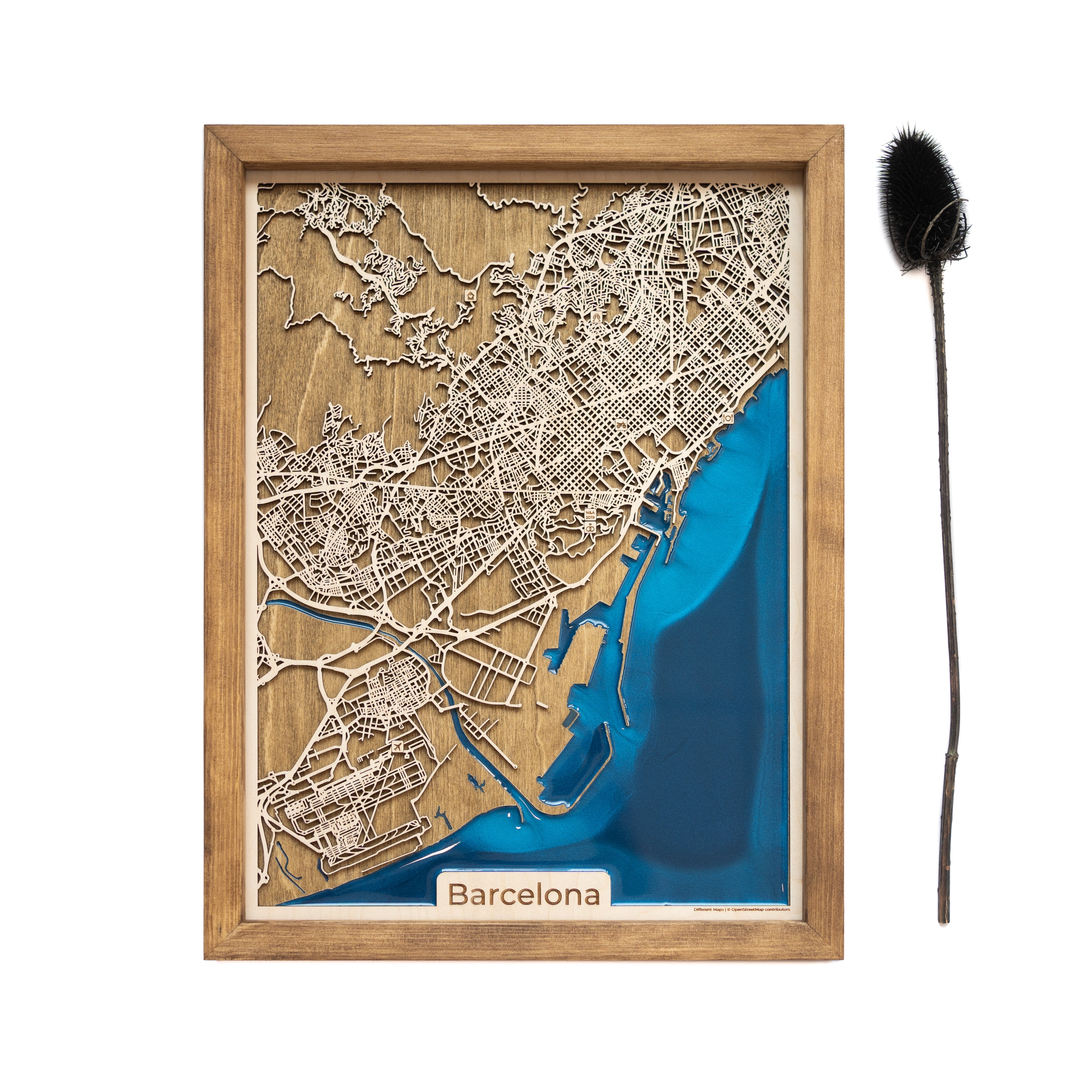 Barcelona Spain Wooden Map