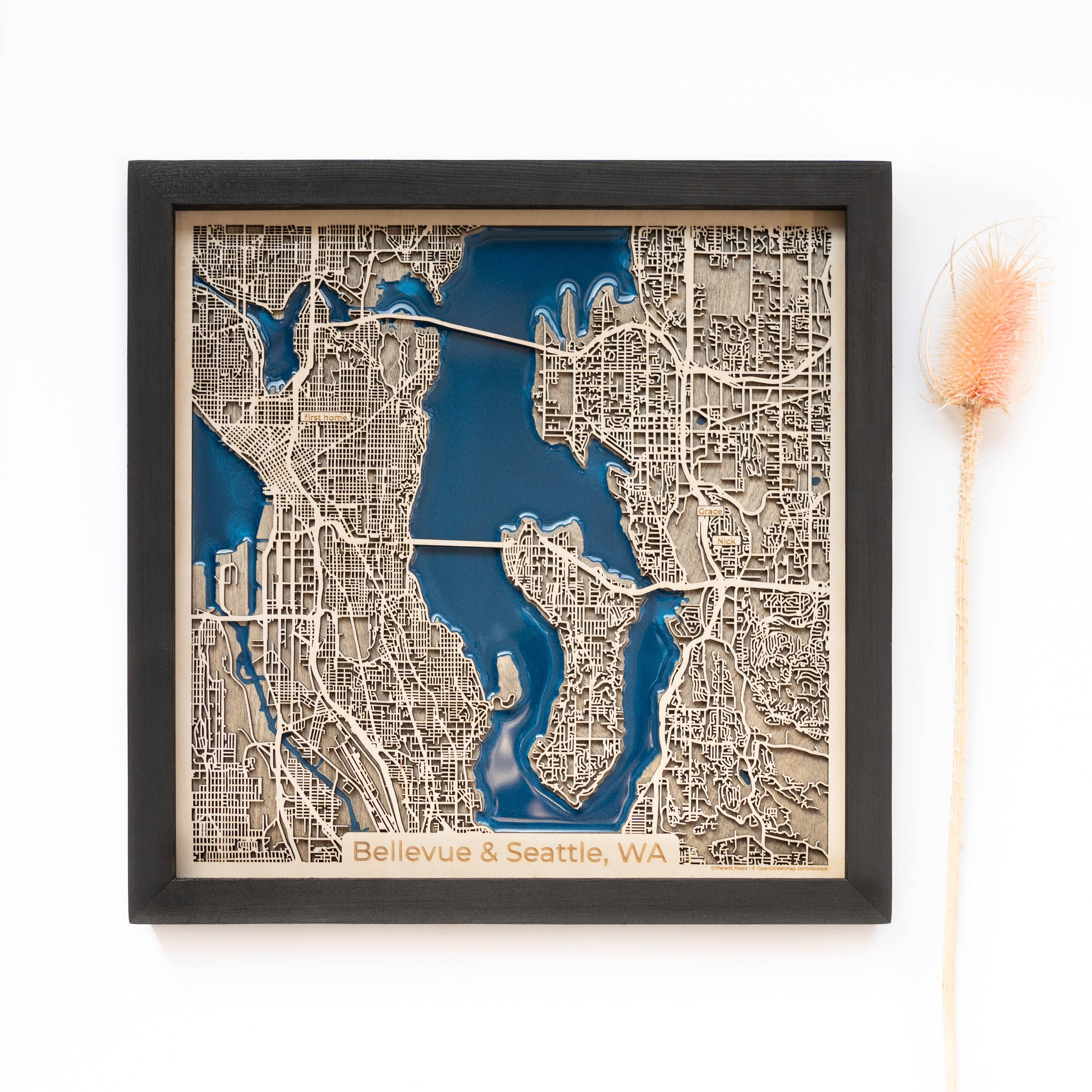 Bellevue & Seattle Wood Map