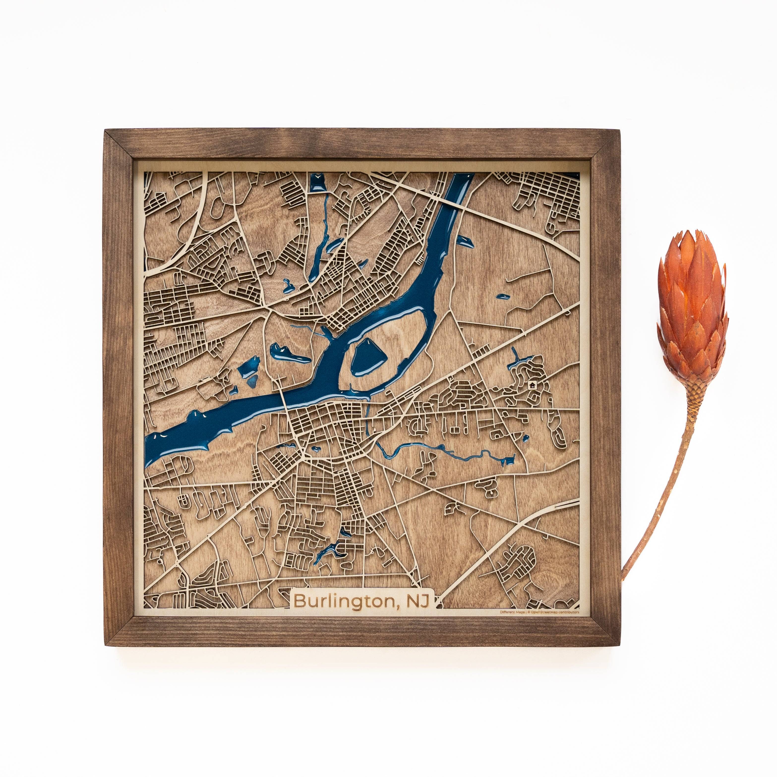 Burlington New Jersey Wood Map