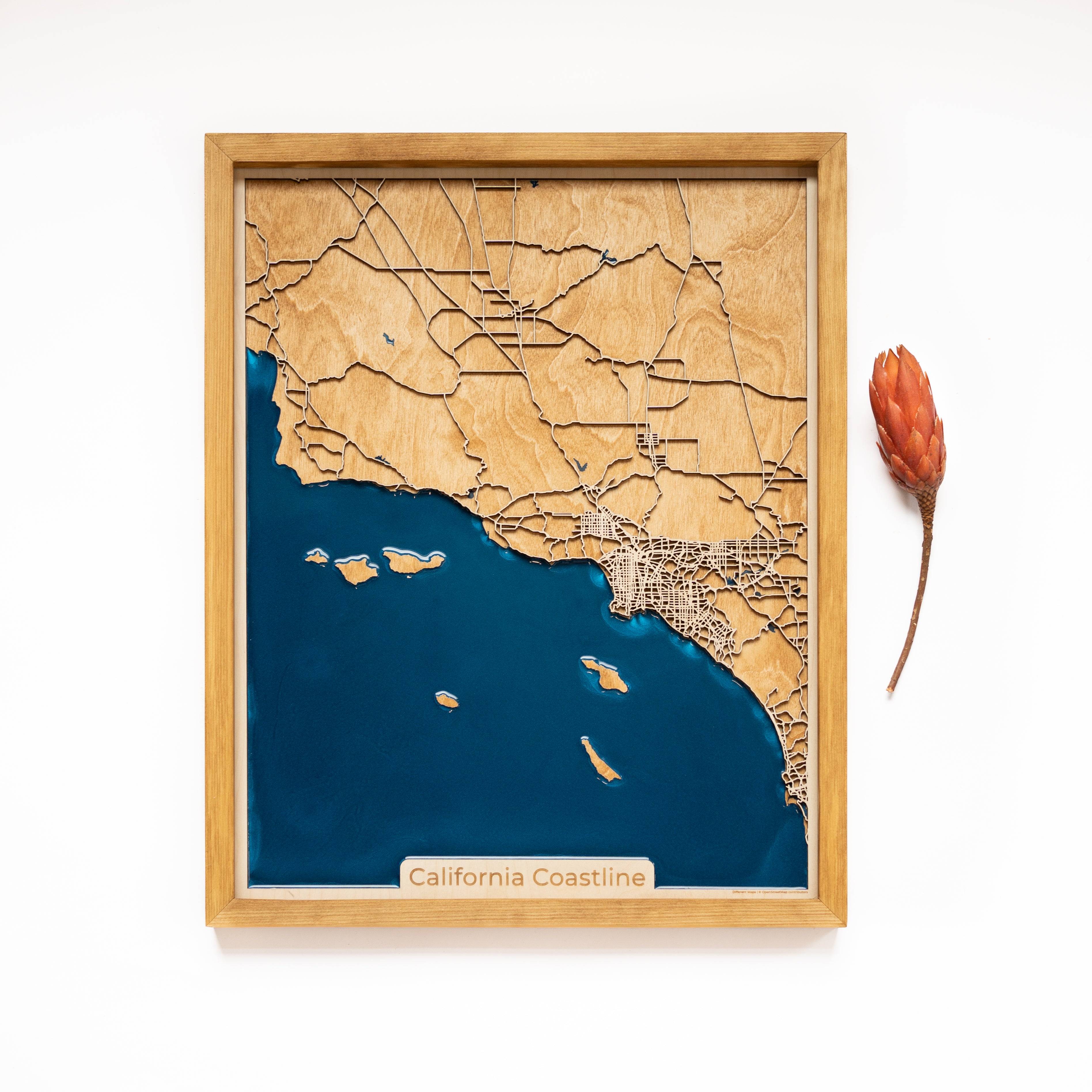 California Coastline Wood Map