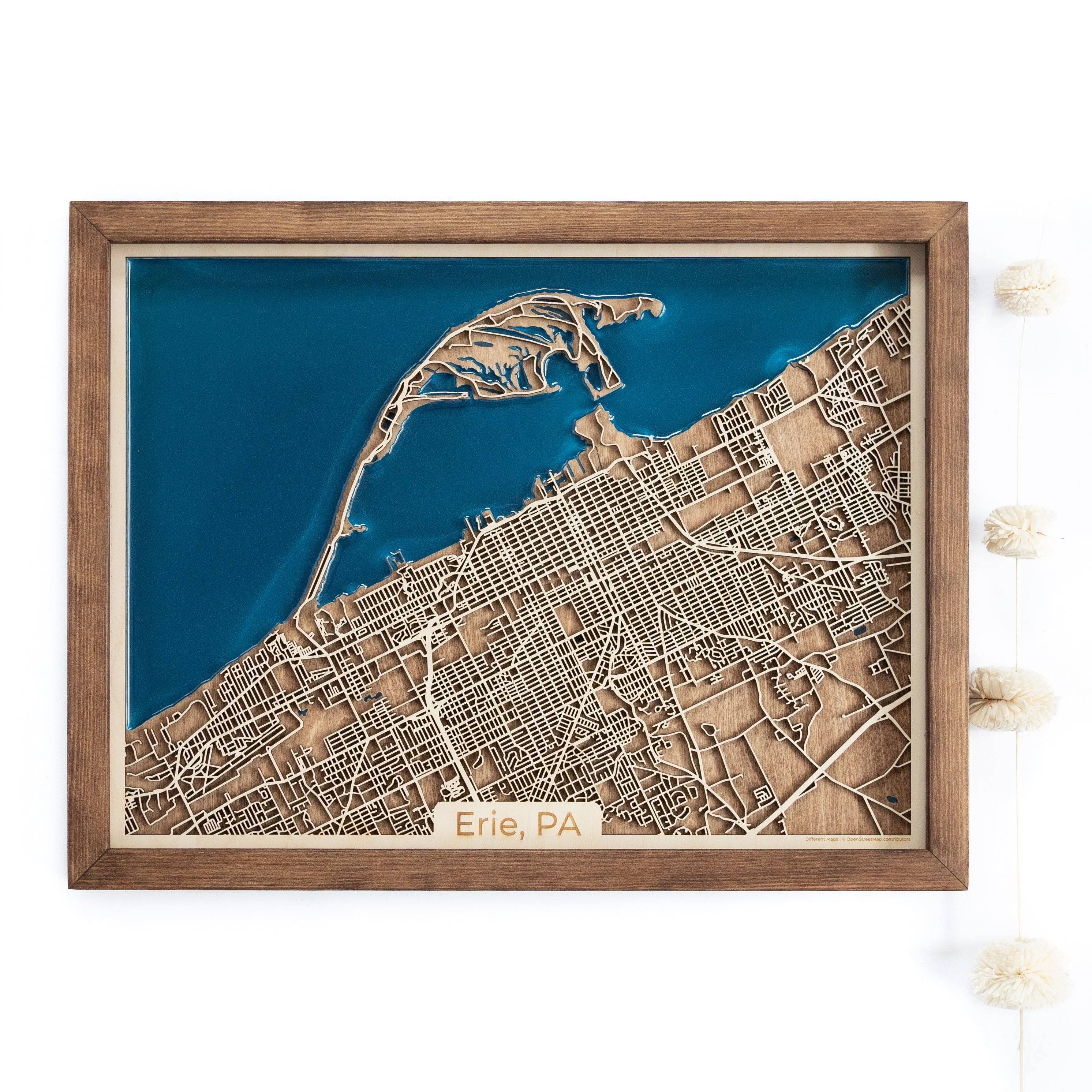 Erie Pennsylvania Wooden Map