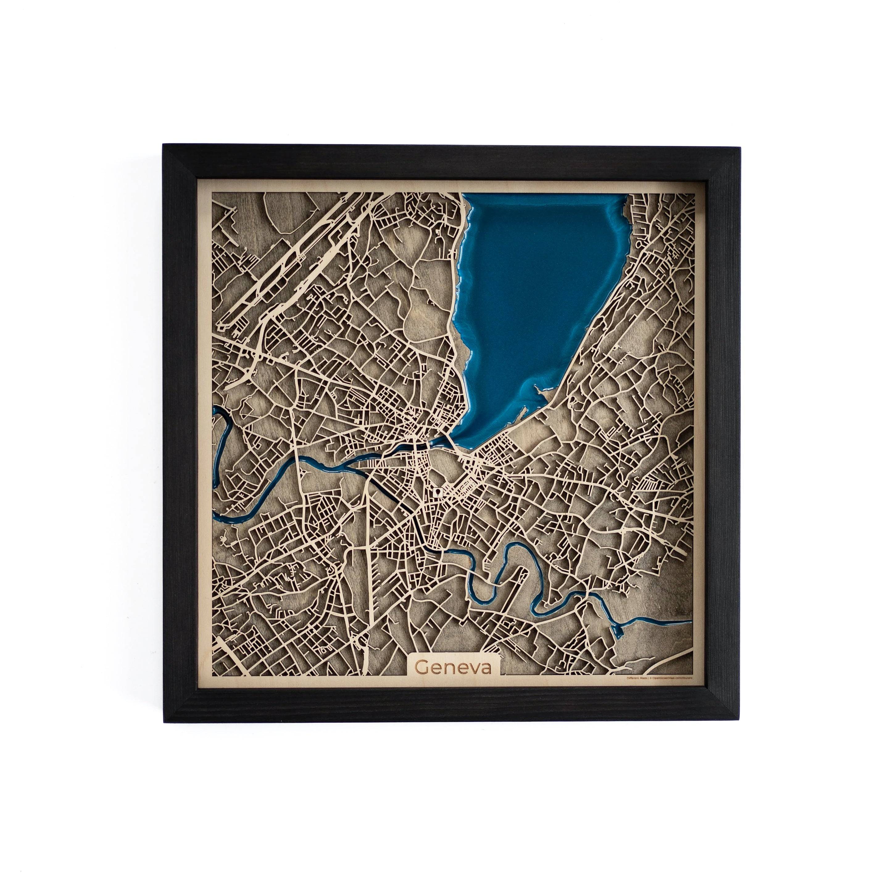 Geneva Switzerland Wood Map