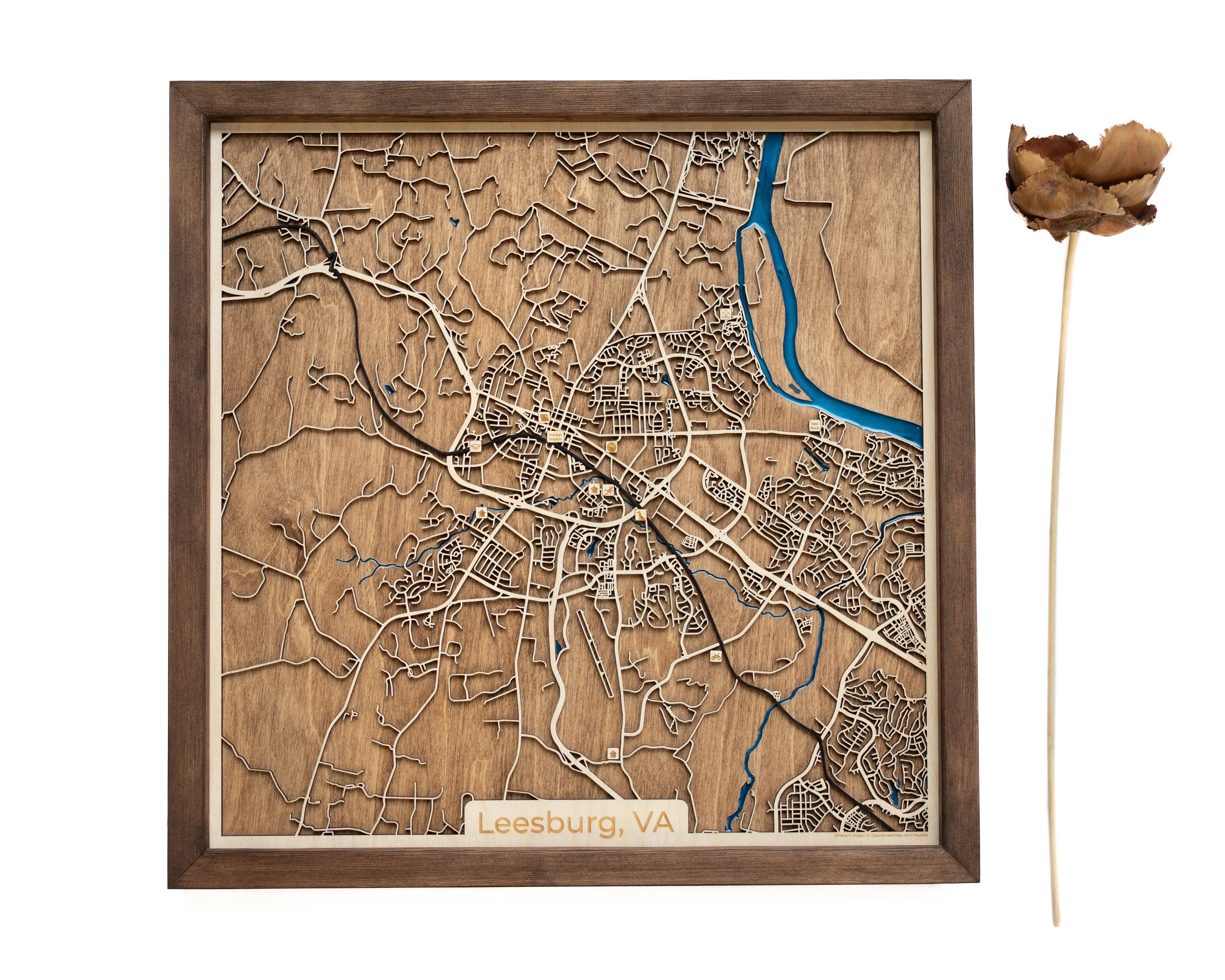 Leesburg VA wooden gift Map