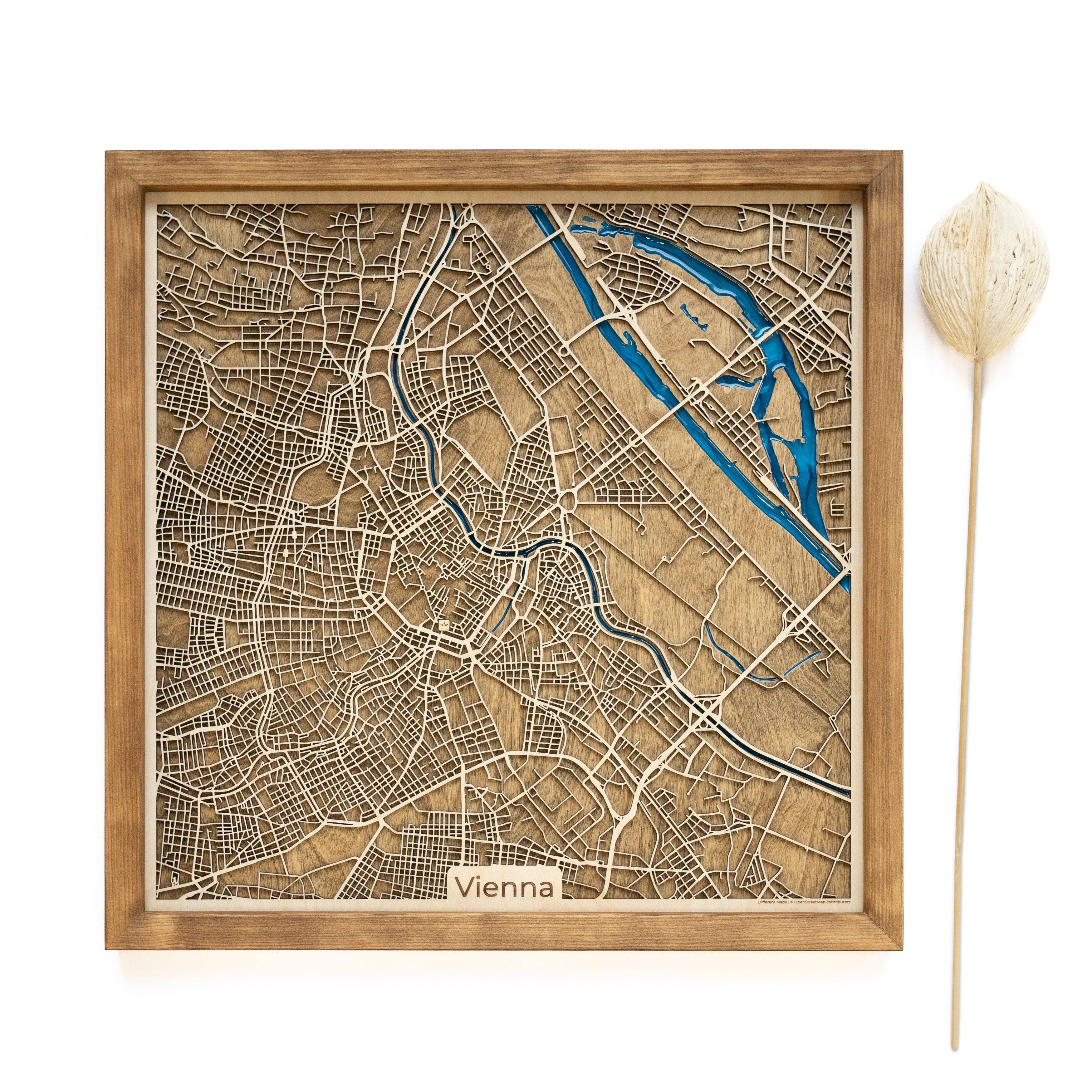 Vienna Austria Wood Map